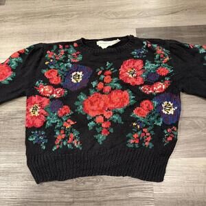 vintage the eagles eye floral hand knit sweater 80s/90s S